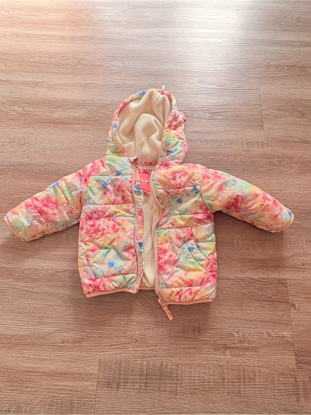 appaman Hooded Puffer Jacket in Pink & Green Girls 12M